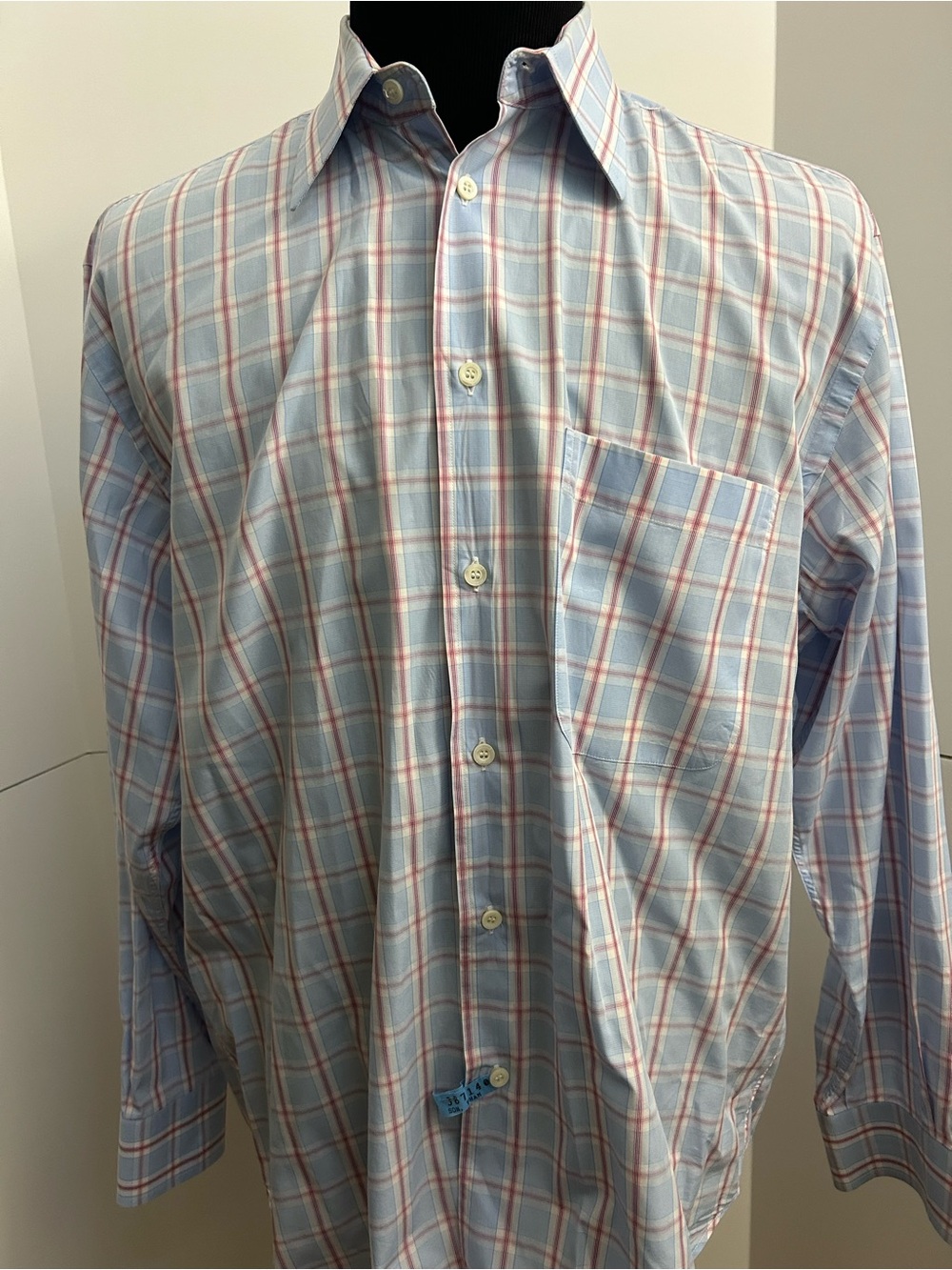 Brioni Light Blue and Pink Plaid Dress Shirt